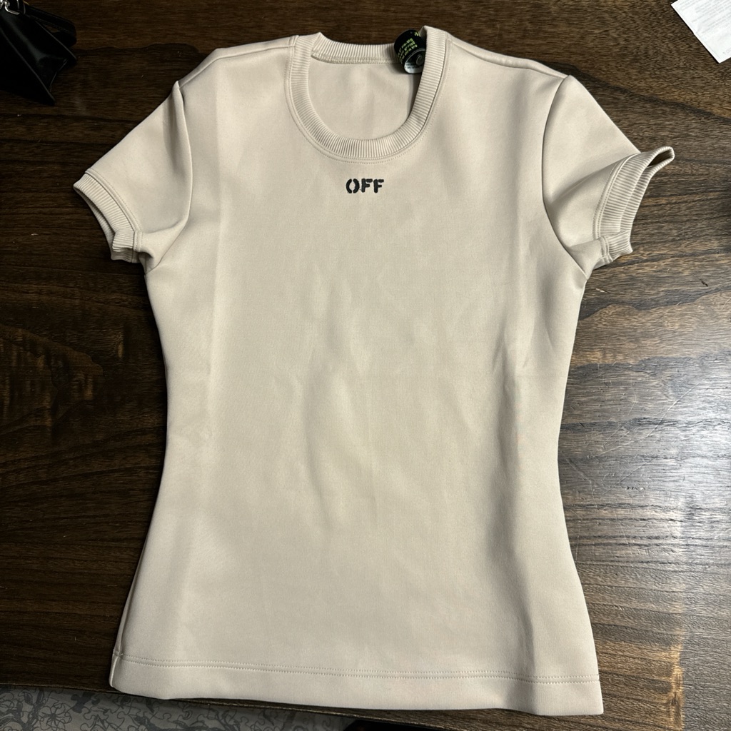 Off-White Tan Beige Stamp T Shirt